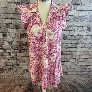 Umgee Pink and Cream Floral Button-Front Tunic